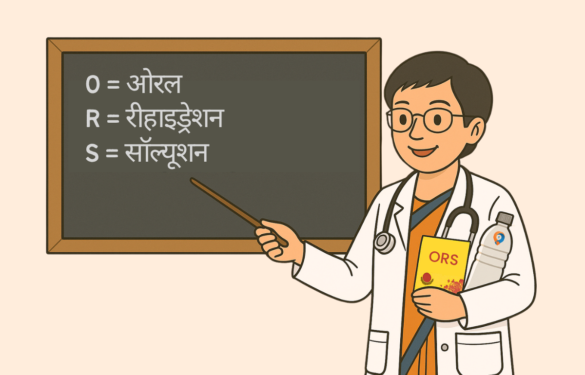 निर्जलीकरण के लिए उपयोग होने वाला ORS पाउडर और पानी का गिलास।