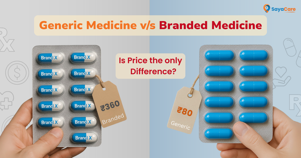 Comparison between generic and branded medicine showing price difference.